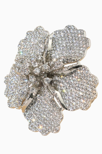 White Rhodium Finish American Diamond Floral Adjustable Ring
