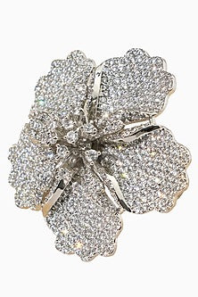 White Rhodium Finish American Diamond Floral Adjustable Ring