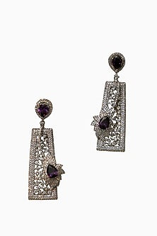 White Rhodium Finish Amethyst Stone & American Diamond Dangler Earrings