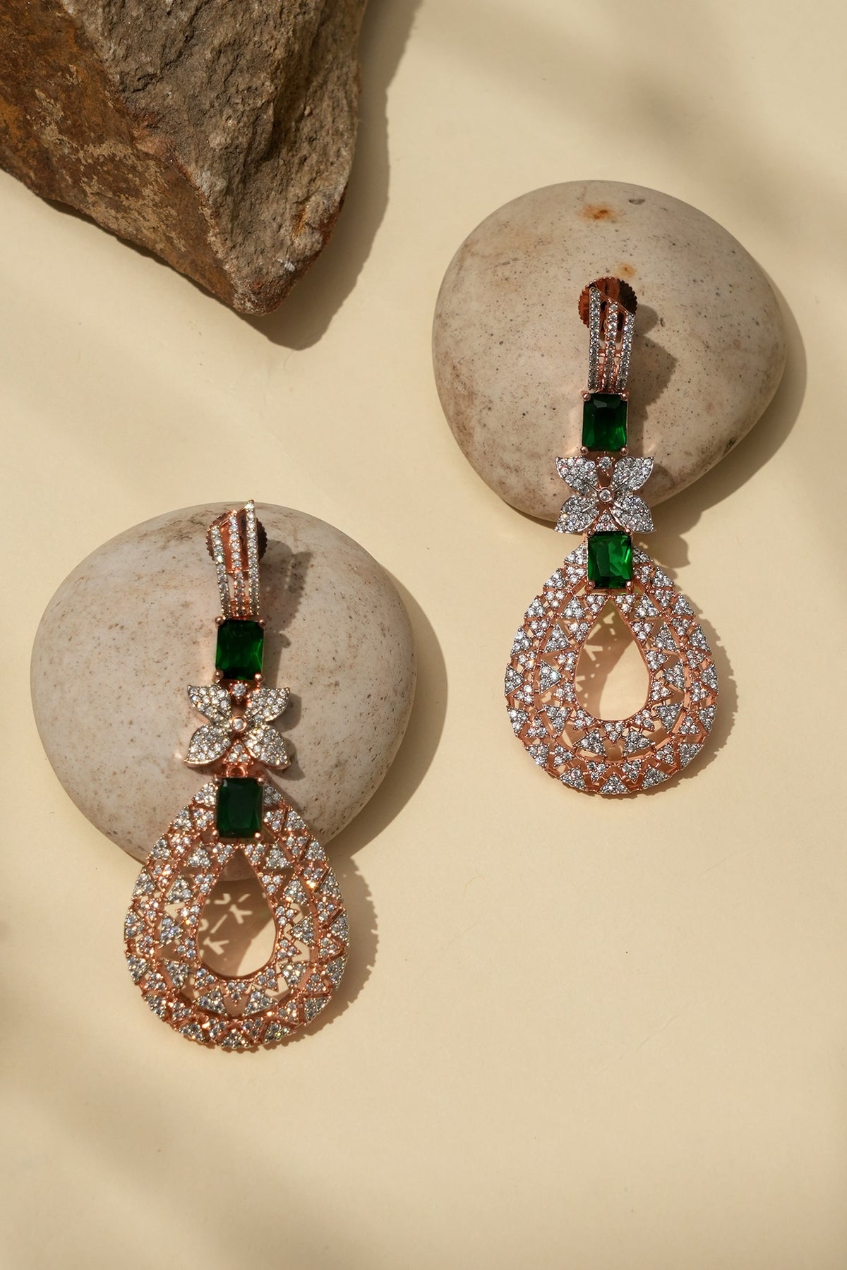 White Rhodium Finish American Diamond Dangler Earrings