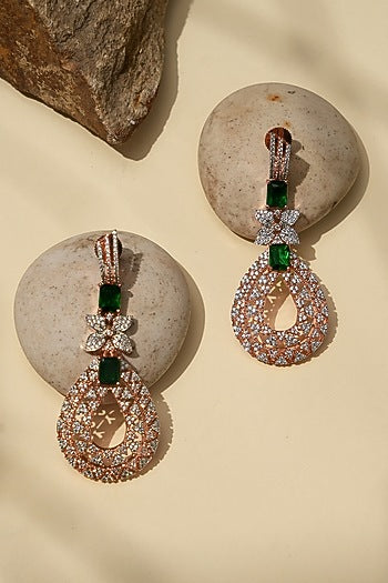 White Rhodium Finish American Diamond Dangler Earrings