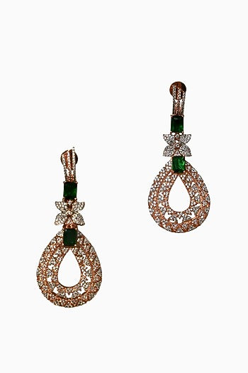 White Rhodium Finish American Diamond Dangler Earrings