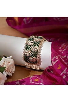 Gold Finish Kundan Polki & Emerald Stone Adjustable Bracelet