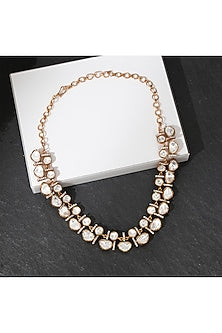 Gold Finish Kundan Polki & White Stone Necklace Set