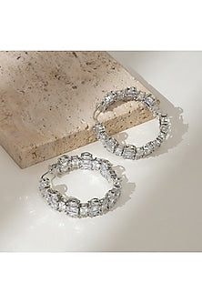 White Finish Zircon Hoop Earrings