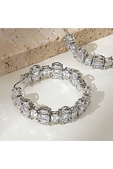White Finish Zircon Hoop Earrings
