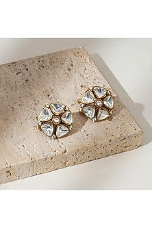 Gold Finish Kundan Polki Stud Earrings