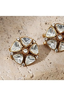 Gold Finish Kundan Polki Stud Earrings