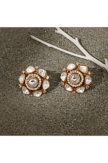 Gold Finish Kundan Polki Stud Earrings