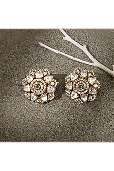 Gold Finish Kundan Polki Stud Earrings