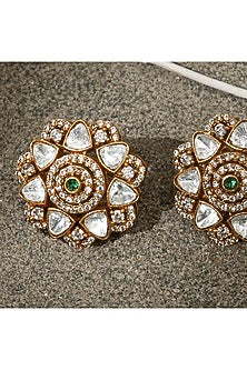 Gold Finish Kundan Polki Stud Earrings