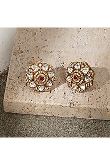 Gold Finish Kundan Polki Stud Earrings