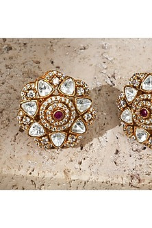 Gold Finish Kundan Polki Stud Earrings