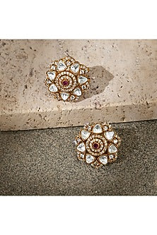 Gold Finish Kundan Polki Stud Earrings