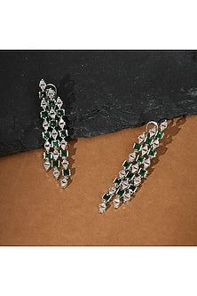 White Finish Zircon & Emerald Stone Dangler Earrings