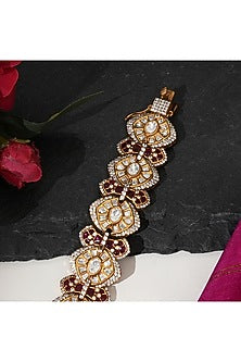Gold Finish Kundan Polki & Ruby Stone Openable Bracelet
