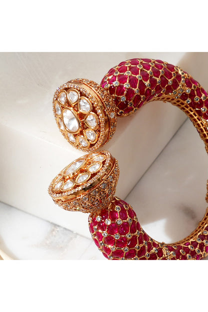 Gold Finish Kundan Stone Openable Kada