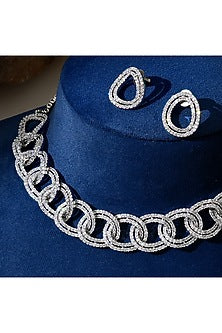 White Finish Zircon Choker Necklace Set