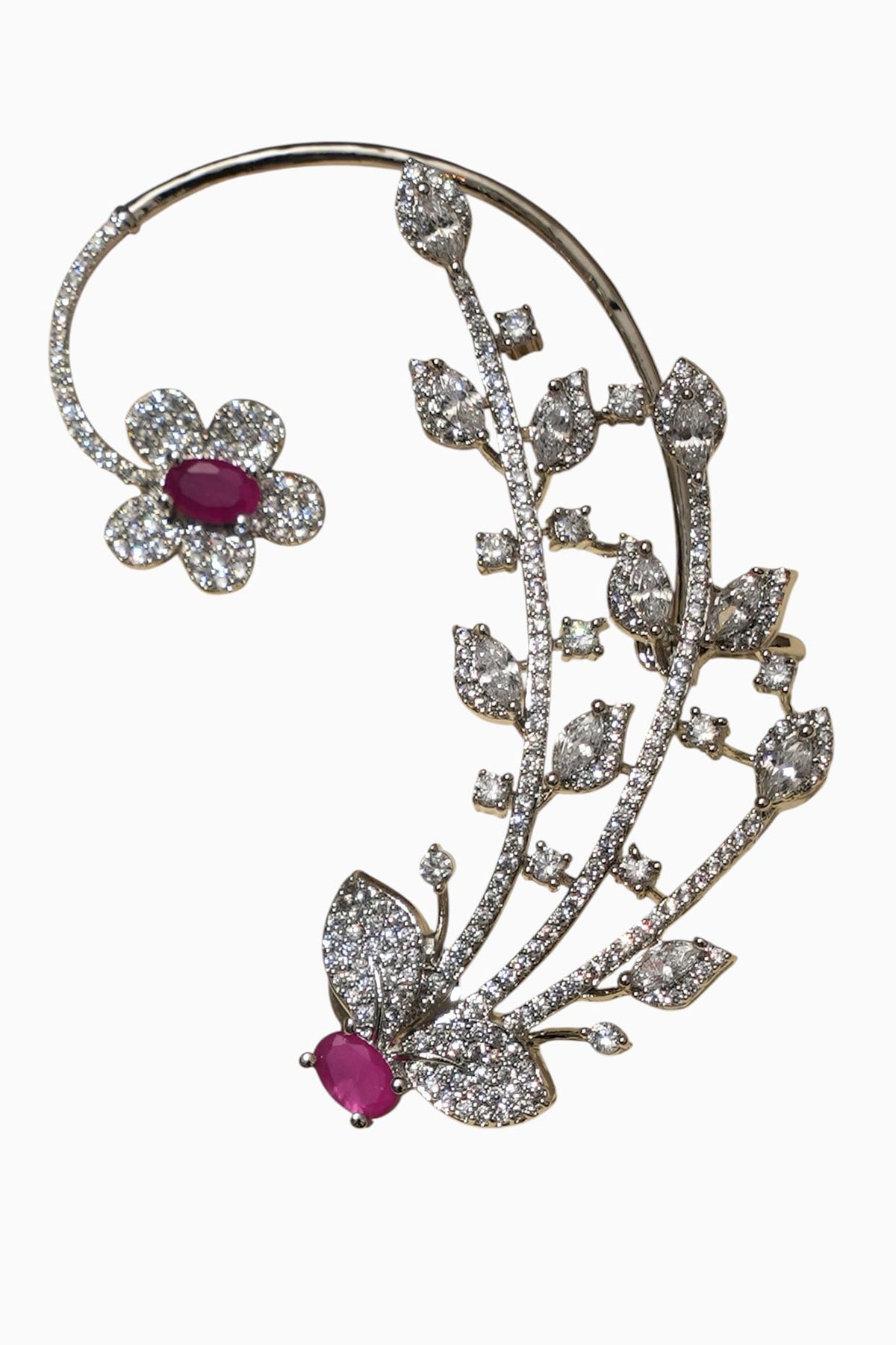 White Rhodium Finish American Diamond & Pink Stone Dangler Earrings