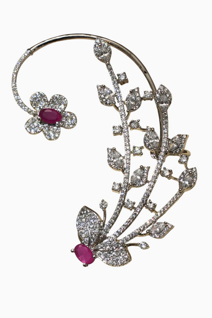 White Rhodium Finish American Diamond & Pink Stone Dangler Earrings
