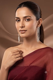 White Rhodium Finish American Diamond Dangler Earrings