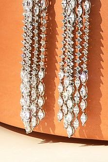 White Rhodium Finish American Diamond Dangler Earrings