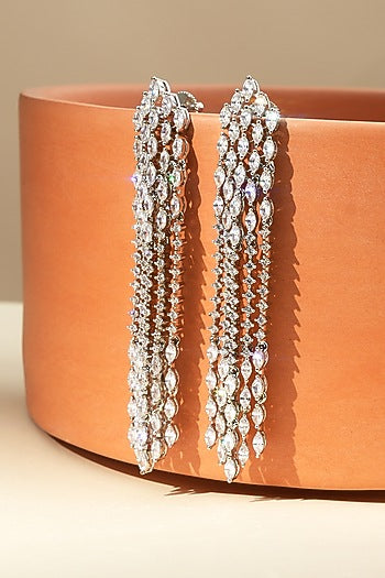 White Rhodium Finish American Diamond Dangler Earrings