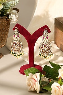 Gold Finish Moissanite Kundan Polki & Red Stone Long Necklace Set