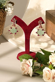 Gold Finish Jade Green Doublet Stone Long Necklace Set