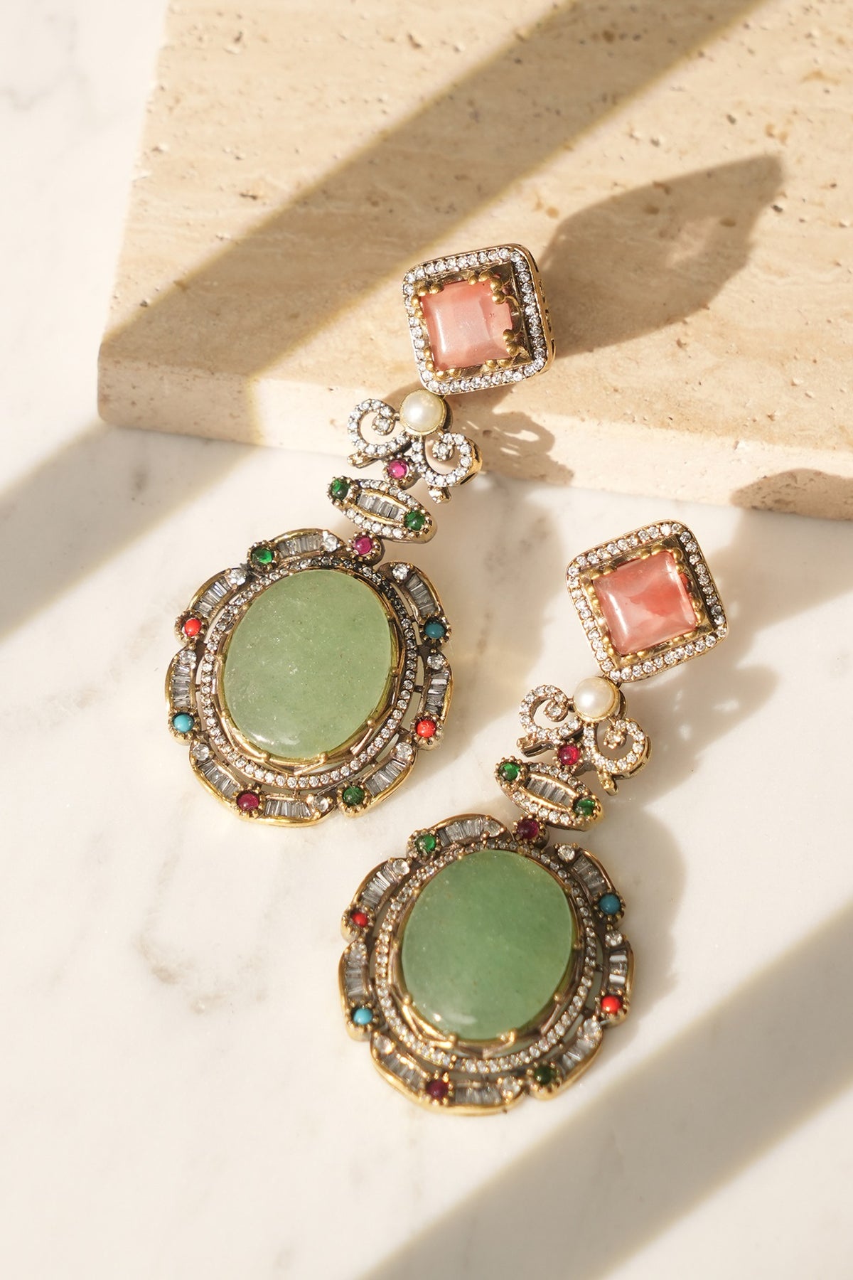 Gold Finish Kundan Polki & Multi-Colored Stone Long Necklace Set