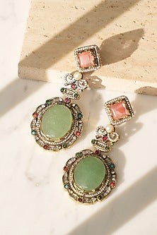 Gold Finish Kundan Polki & Multi-Colored Stone Long Necklace Set