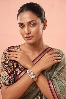 Gold Finish Multi-Colored Kundan Polki Bracelet
