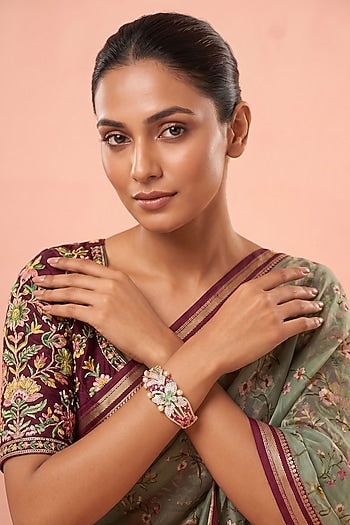 Gold Finish Multi-Colored Kundan Polki Bracelet