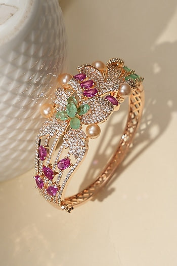 Gold Finish Multi-Colored Kundan Polki Bracelet