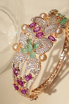 Gold Finish Multi-Colored Kundan Polki Bracelet