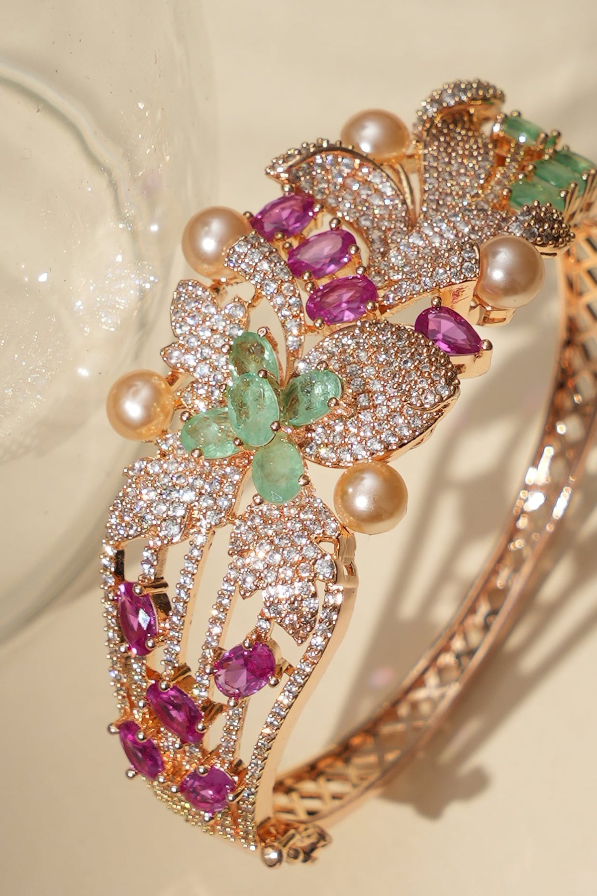 Gold Finish Multi-Colored Kundan Polki Bracelet
