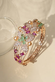 Gold Finish Multi-Colored Kundan Polki Bracelet