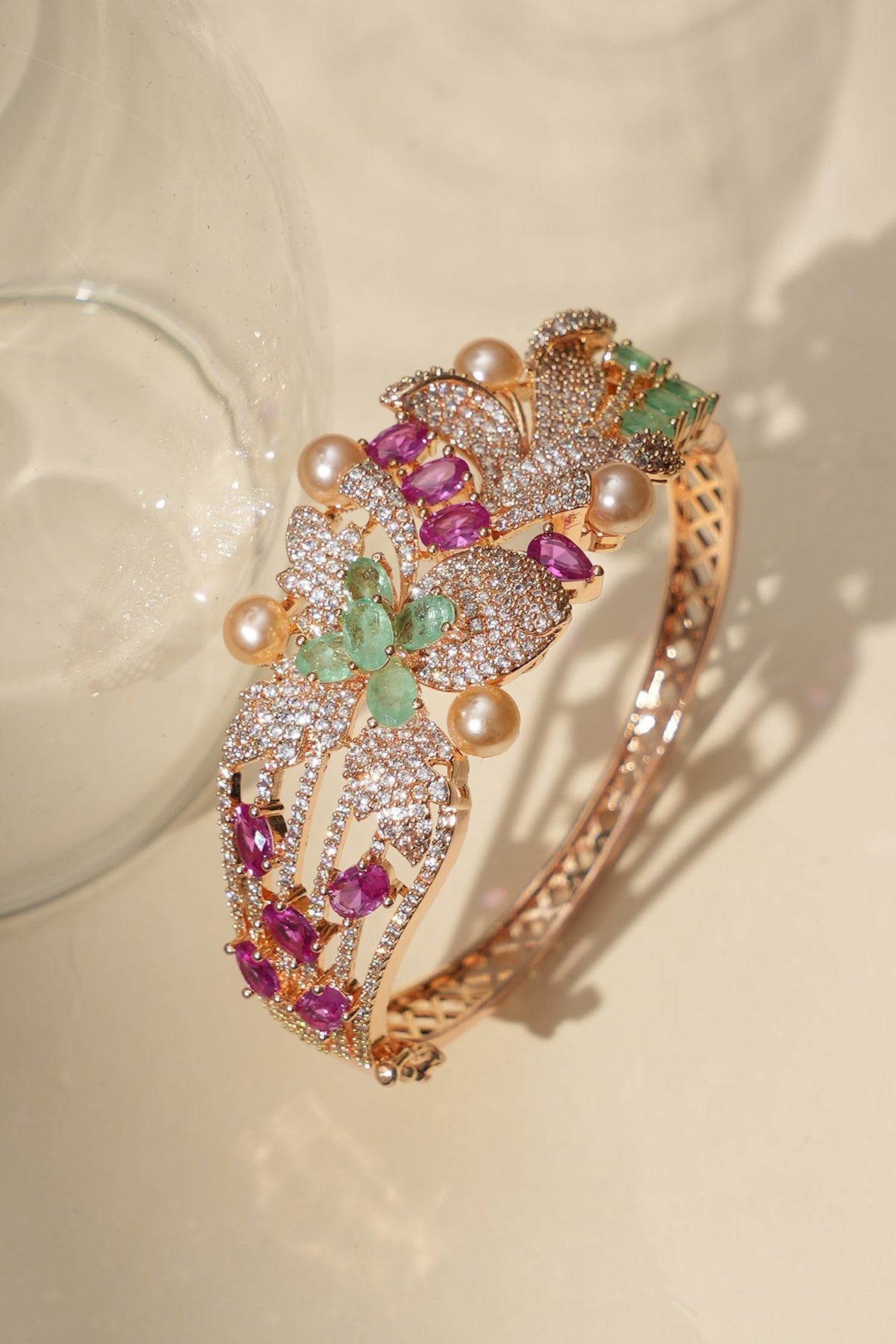 Gold Finish Multi-Colored Kundan Polki Bracelet