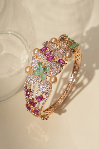 Gold Finish Multi-Colored Kundan Polki Bracelet