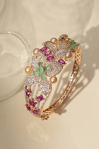 Gold Finish Multi-Colored Kundan Polki Bracelet