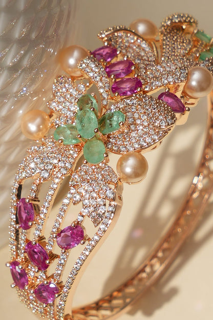 Gold Finish Multi-Colored Kundan Polki Bracelet