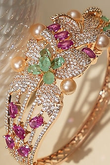 Gold Finish Multi-Colored Kundan Polki Bracelet