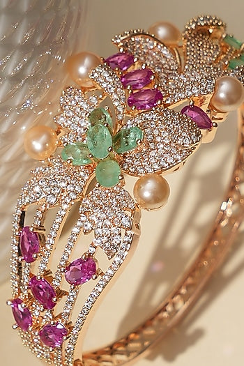 Gold Finish Multi-Colored Kundan Polki Bracelet