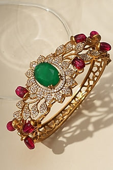 Gold Finish Kundan Polki & Green Stone Bracelet
