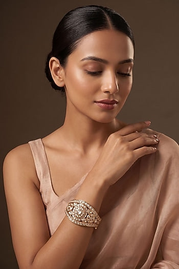 Gold Finish Kundan Polki Bracelet