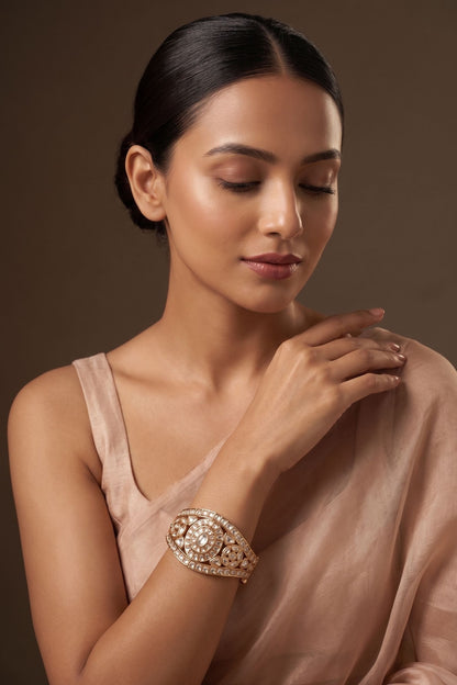 Gold Finish Kundan Polki Bracelet