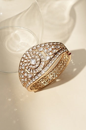 Gold Finish Kundan Polki Bracelet
