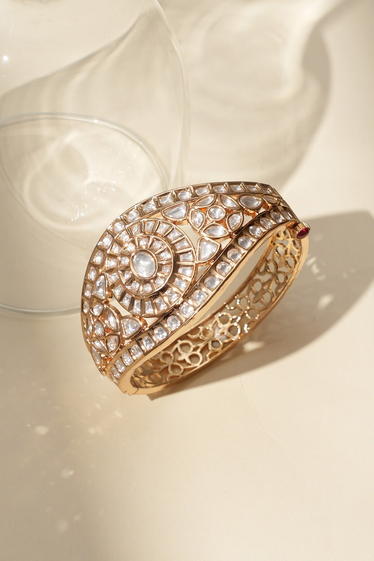 Gold Finish Kundan Polki Bracelet