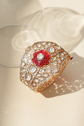Gold Finish Ruby Stone & Kundan Polki Jadau Bracelet