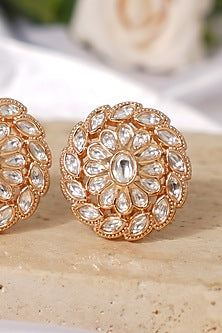 Gold Finish Kundan Polki Stud Earrings